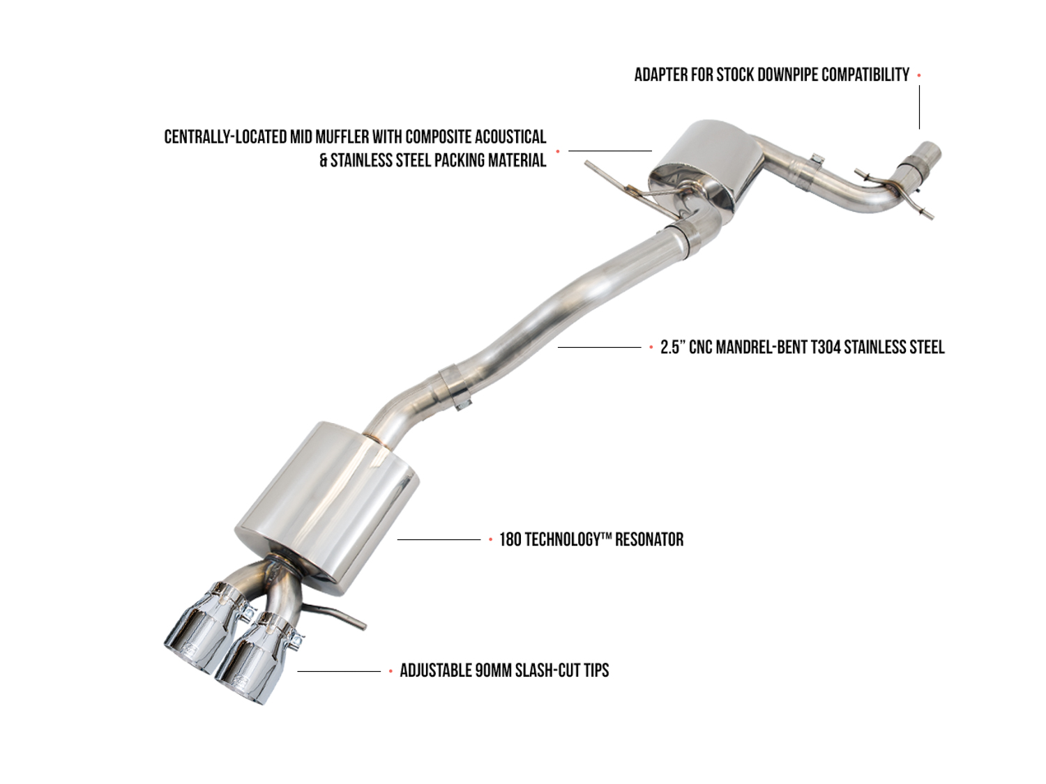 AWE 3015-22062 - Mk5 Jetta 2.0T - GLI Touring Edition Exhaust - Polished Silver Tips
