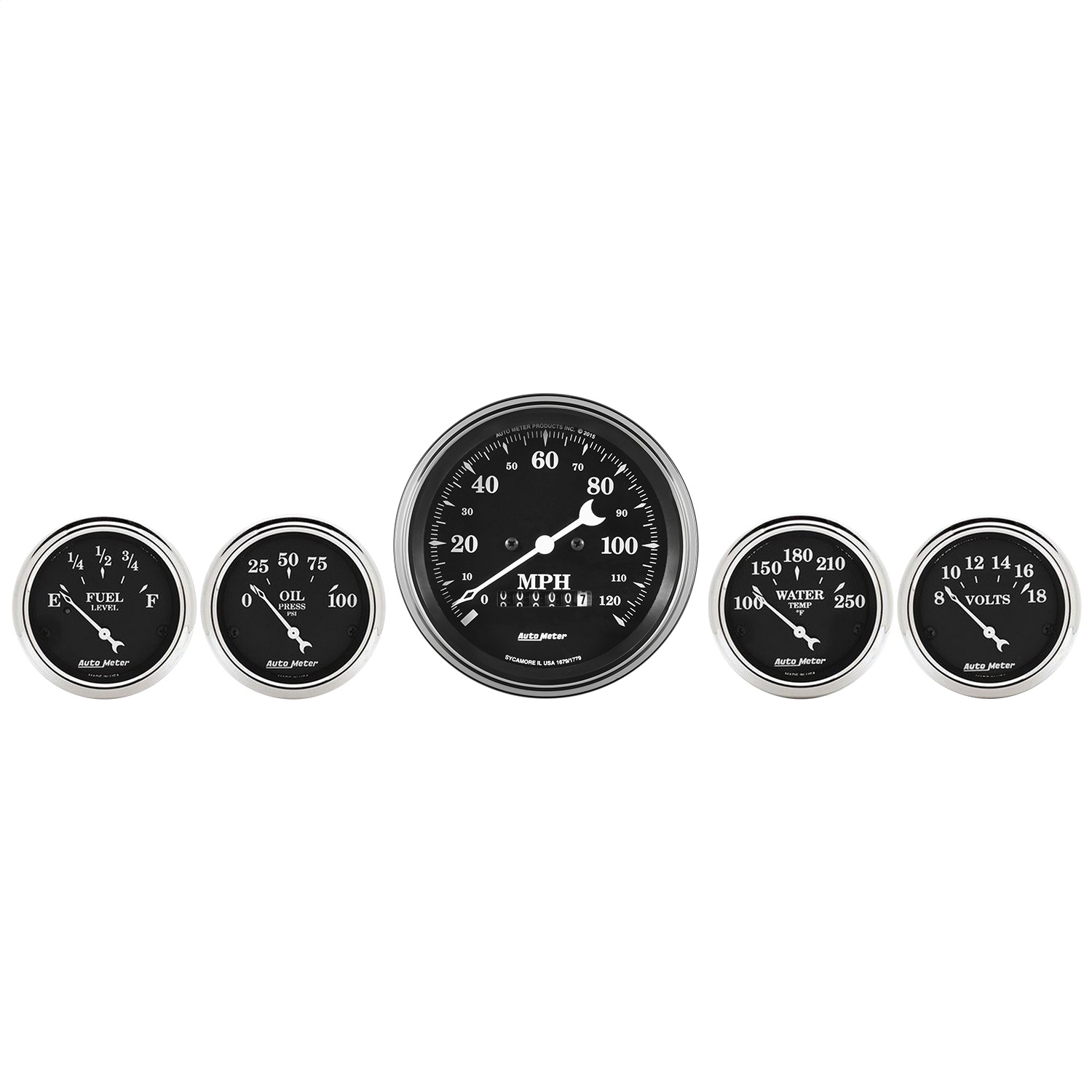 AutoMeter 1740 - Auto Meter Gauge Kit 5 pc. 3 3/8in & 2 1/16in Elec. Speedometer Old Tyme Black