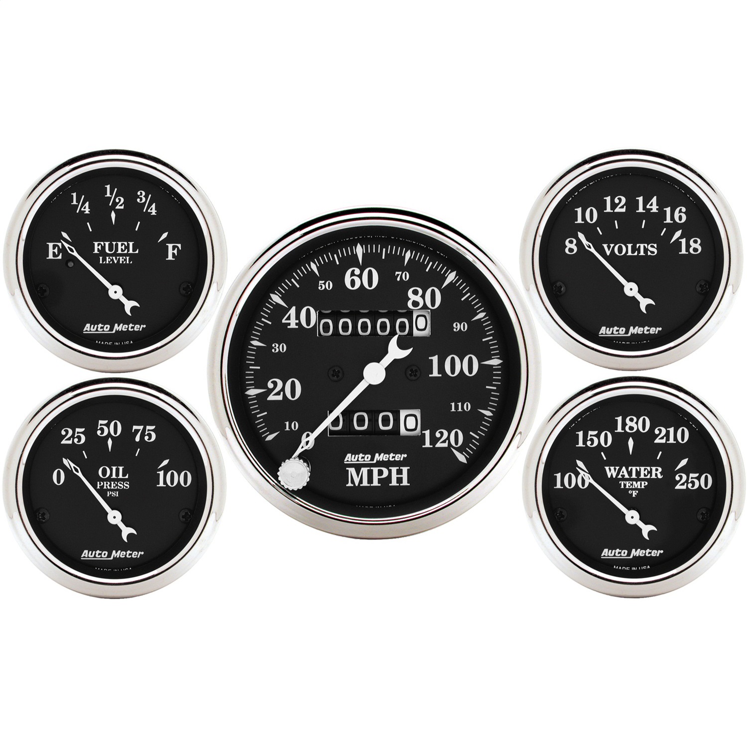 AutoMeter 1708 - Auto Meter Gauge Kit 5 pc. 3 1/8in & 2 1/16in Mechanical Speedometer Old Tyme Black AutoMeter 1708 - Auto Meter Gauge Kit 5 pc. 3 1/8in & 2 1/16in Mechanical Speedometer Old Tyme Black