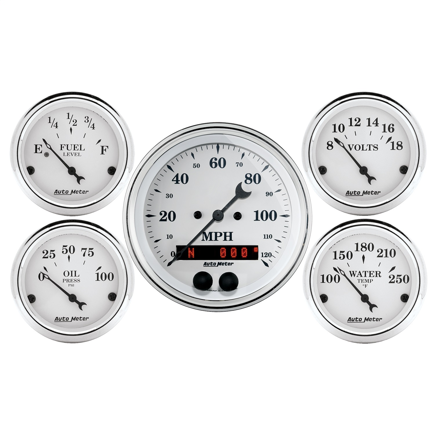 AutoMeter 1650 - Auto Meter Speedometer 3-3/8in and 2-1/16in 5 Piece Old Tyme White Gauge Kit