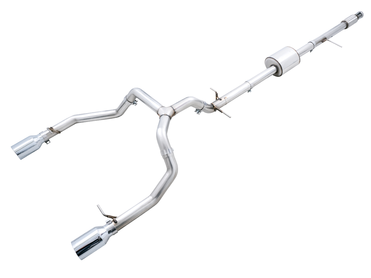 AWE 3015-32205 - 4th Gen GM 1500 5.3L 0FG Catback Split Rear Exit (Flat Bumper) - Quad Chrome Tips