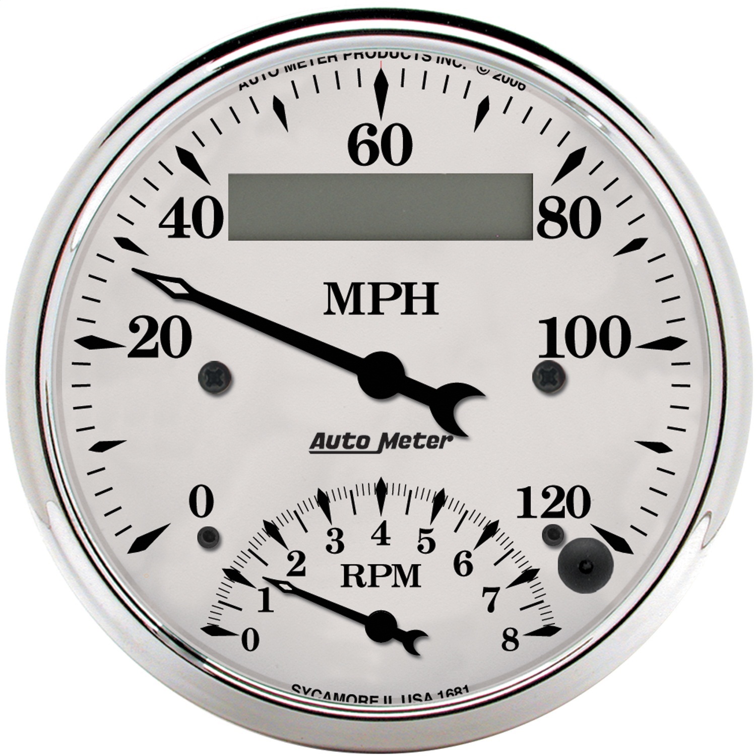 AutoMeter 1681 - Gauge Tach/Speedo 3-3/8in. 120MPH & 8K RPM Elec. Program. Old Tyme Wht AutoMeter 1681 - Gauge Tach/Speedo 3-3/8in. 120MPH & 8K RPM Elec. Program. Old Tyme Wht