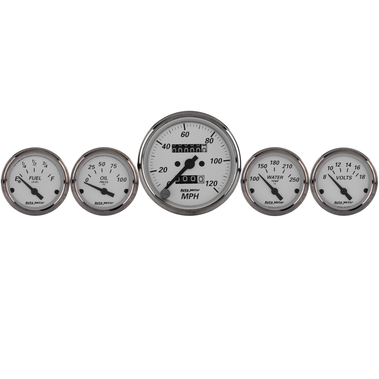 AutoMeter 1901 - Silver 5 Pc Kit Box w/ Mech. Speedo / Elec Oil Press / Water Temp / Volt / Fuel Level