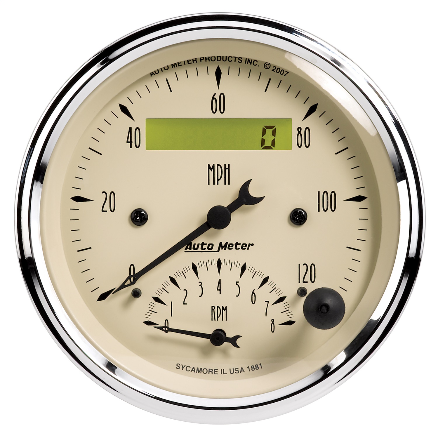 AutoMeter 1881 - Gauge Tach/Speedo 3-3/8in. 120MPH & 8K RPM Elec. Program. Antq Beige