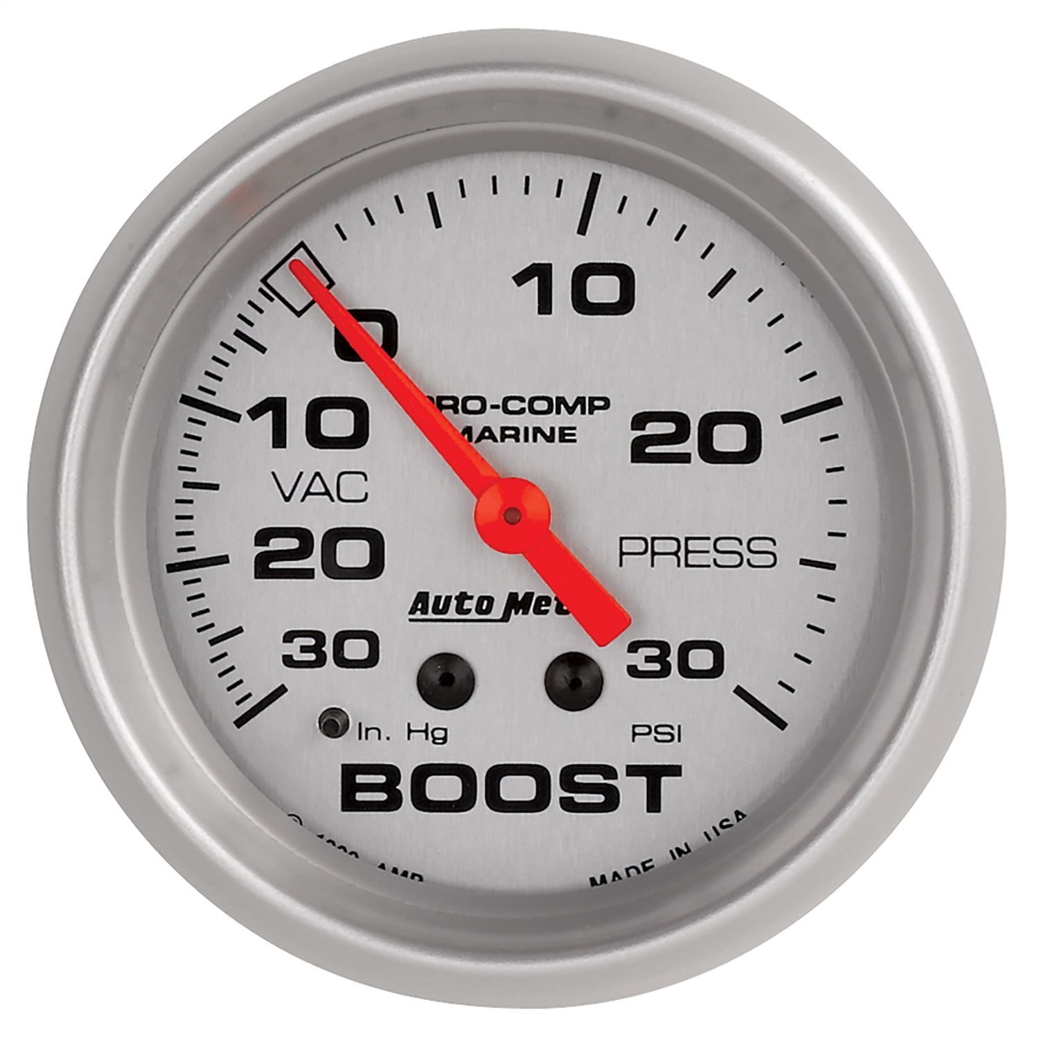 AutoMeter 200775-33 - Marine Vac/Boost Gauge 2 5/8in 30INHG 30PSI Mechanical- Silver AutoMeter 200775-33 - Marine Vac/Boost Gauge 2 5/8in 30INHG 30PSI Mechanical- Silver