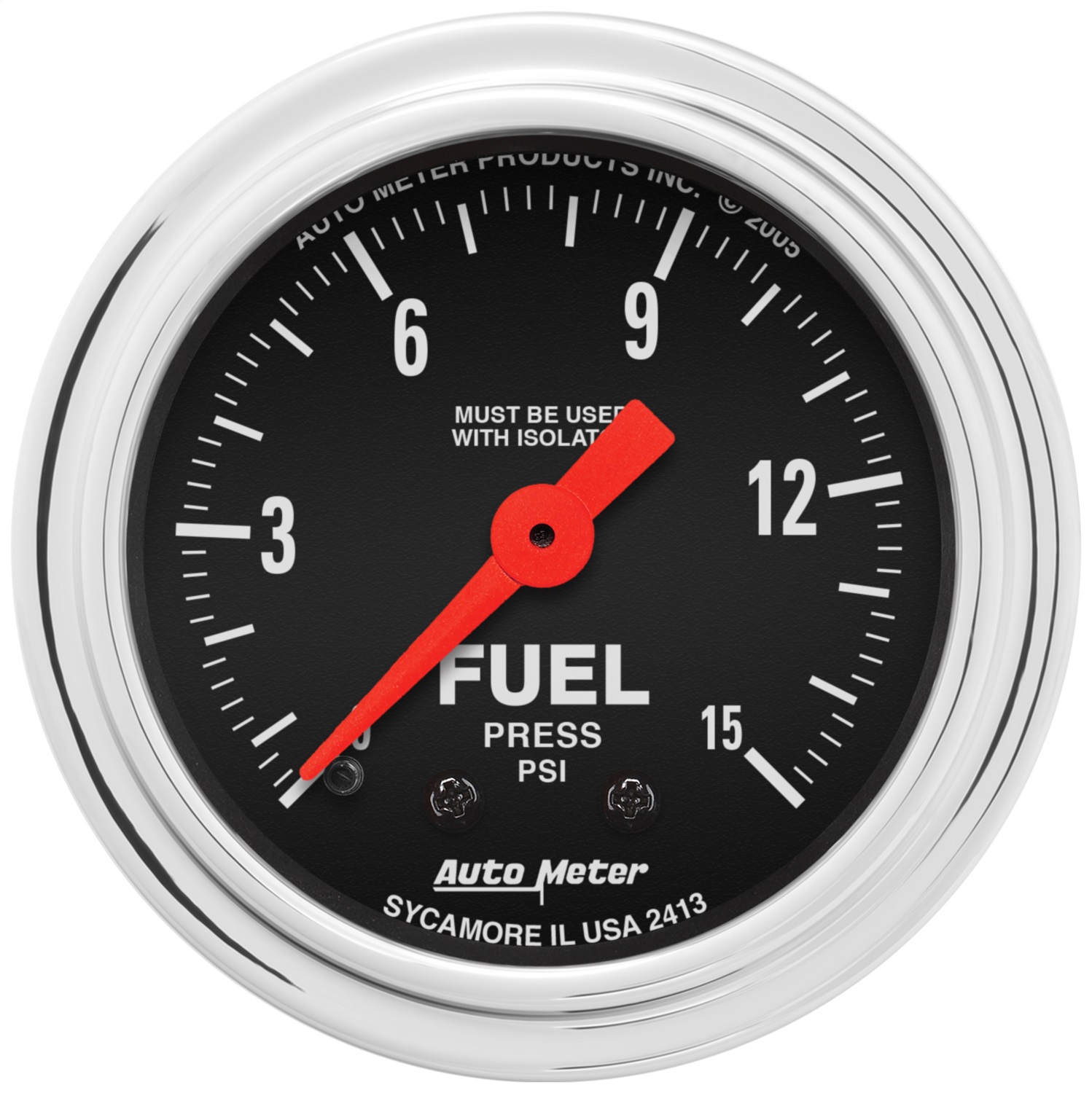 AutoMeter 2413 - Gauge Fuel Pressure 2-1/16in. 15PSI Mech. W/Isolator Traditional Chrome AutoMeter 2413 - Gauge Fuel Pressure 2-1/16in. 15PSI Mech. W/Isolator Traditional Chrome