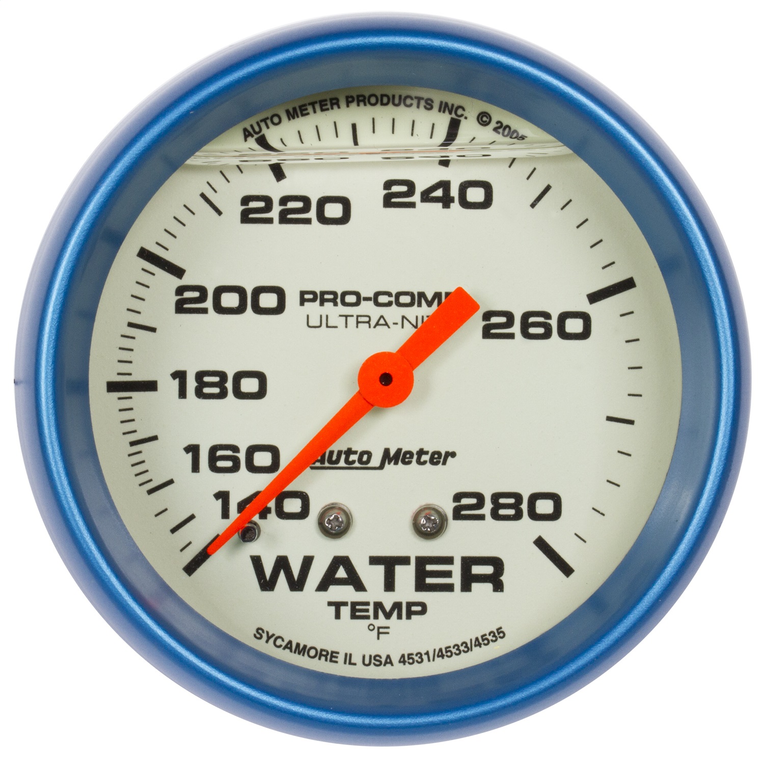 AutoMeter 4231 - Ultra-Nite 2-5/8in 140-280 Degree Liquid Filled Mechanical Glow In Dark Water Temp Gauge