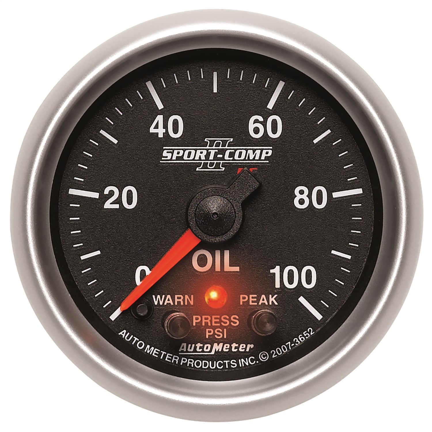 AutoMeter 3652 - Sport-Comp II 52.4mm 0-100 PSI Oil Pressure Peak & Warn w/ Electronic Control Gauge