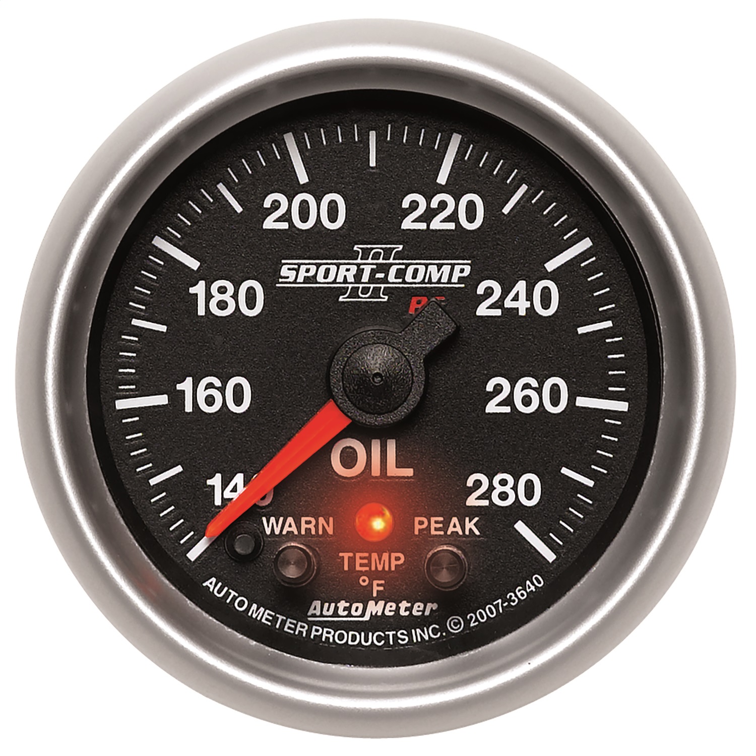 AutoMeter 3640 - Sport-Comp II 52.4mm 140-280 Deg F Oil Temperature Peak & Warn w/ Electronic Control Gauge