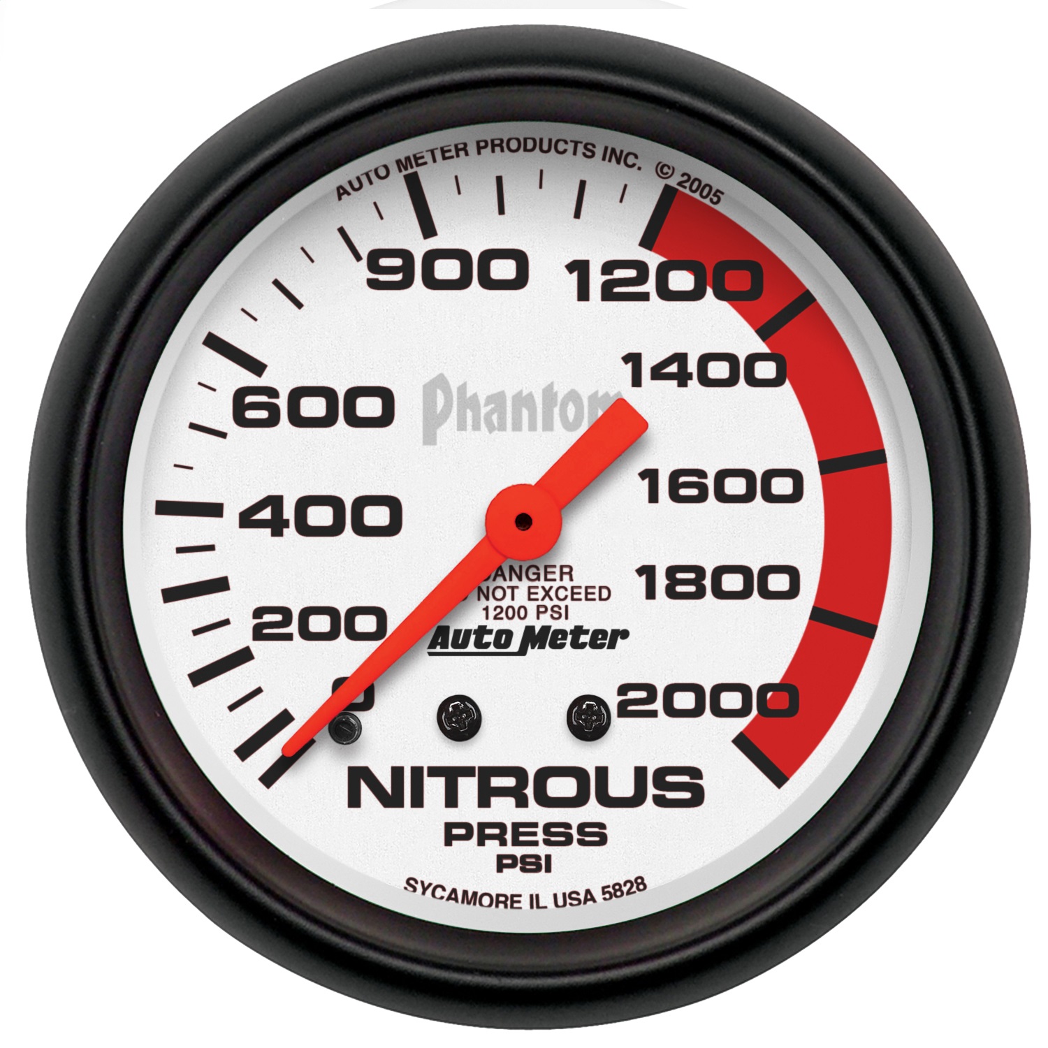 AutoMeter 5828 - Phantom 66.7mm 0-2000 PSI Mechanical Nitrous Pressure Gauge