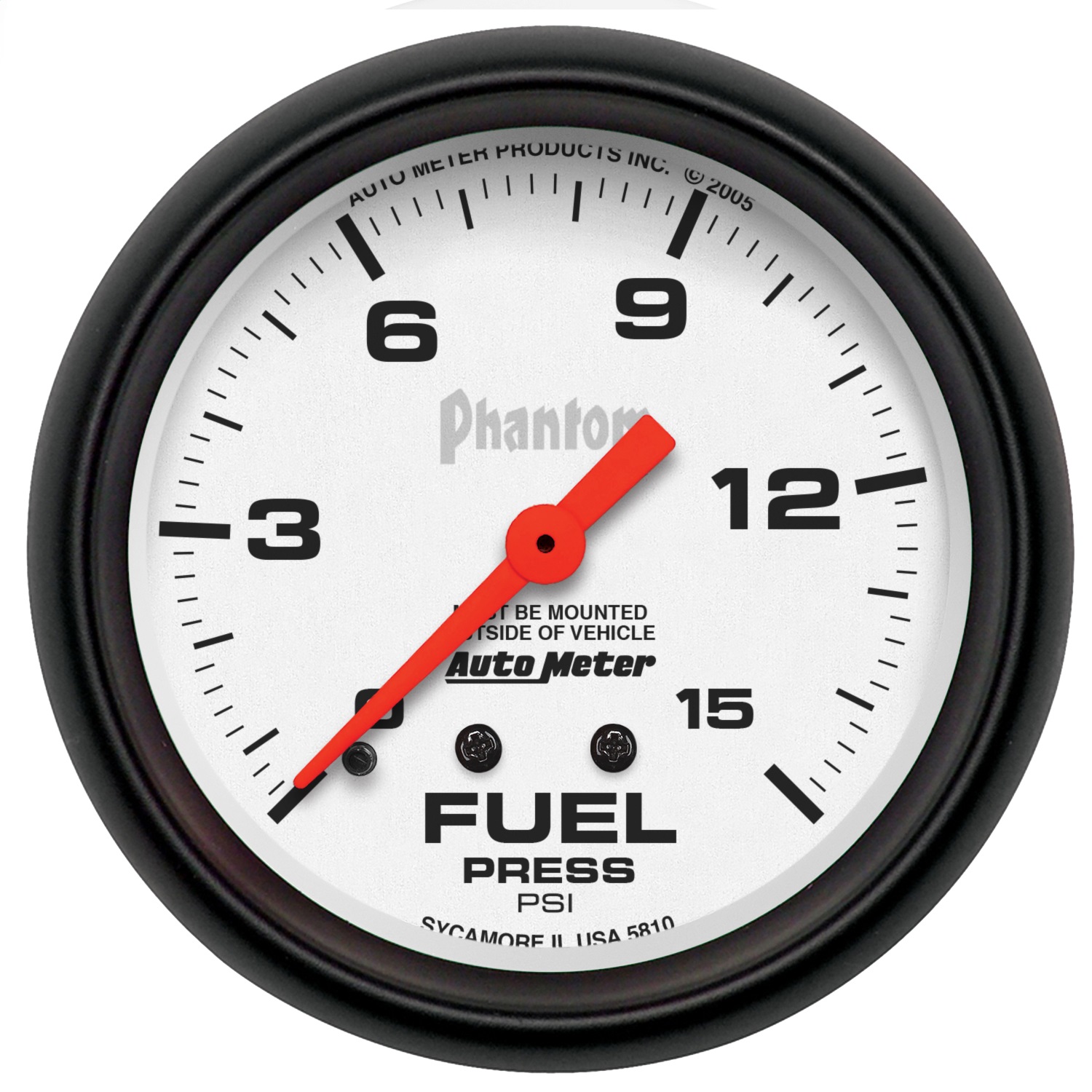 AutoMeter 5810 - Phantom 66.7mm 0-15 PSI Mechanical Fuel Pressure Gauge