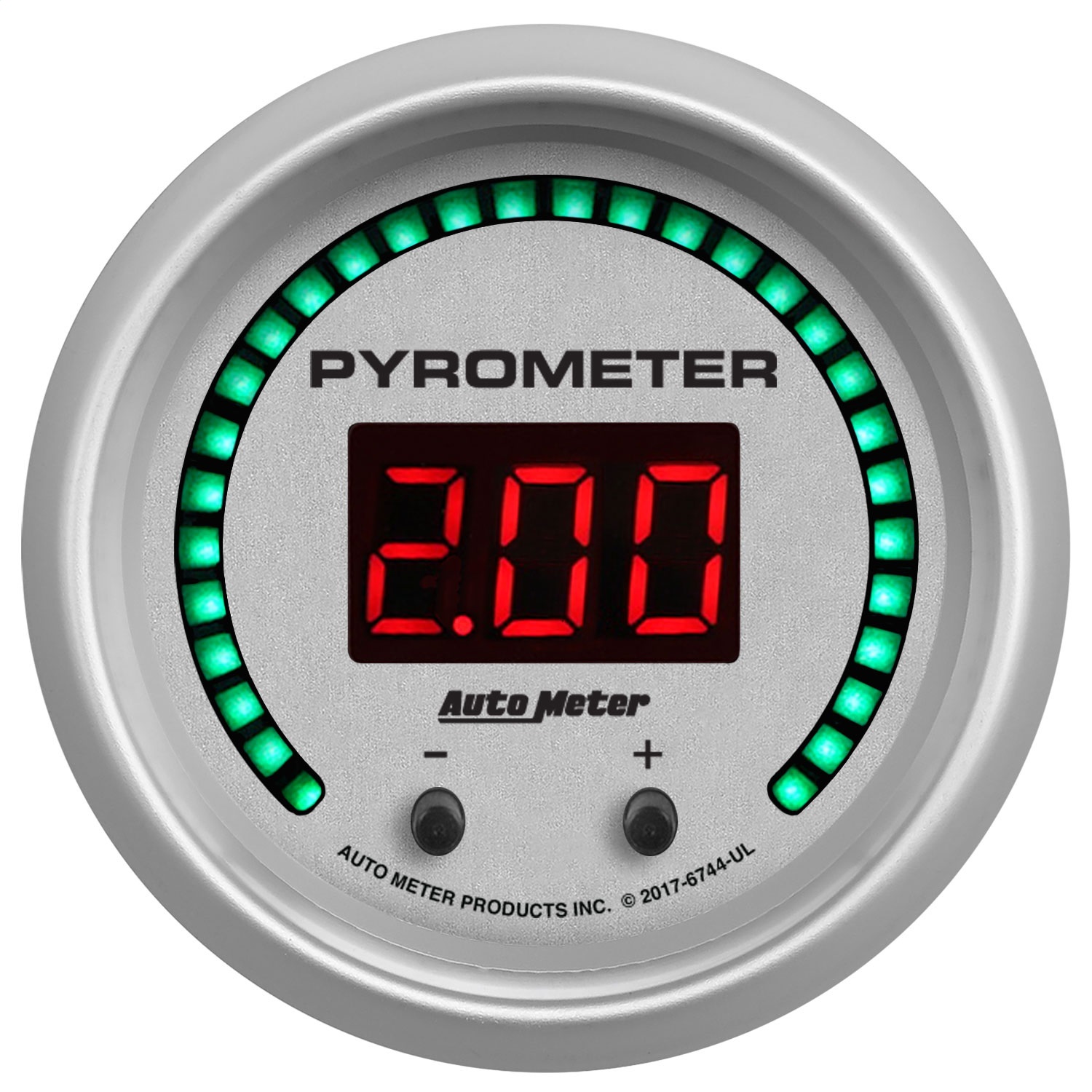 AutoMeter 6744-UL - 52.4mm Silver Two Channel 0-2000 Degree Pyrometer (EGT) Ultra-Lite Elite Digital Gauge