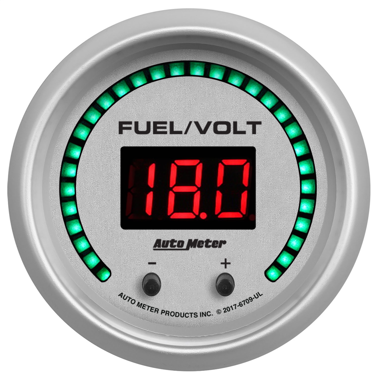AutoMeter 6709-UL - 52.4mm Silver Switchable 0-100 Fuel Level/8-18V Voltmeter Ultra-Lite Elite Digital Gauge