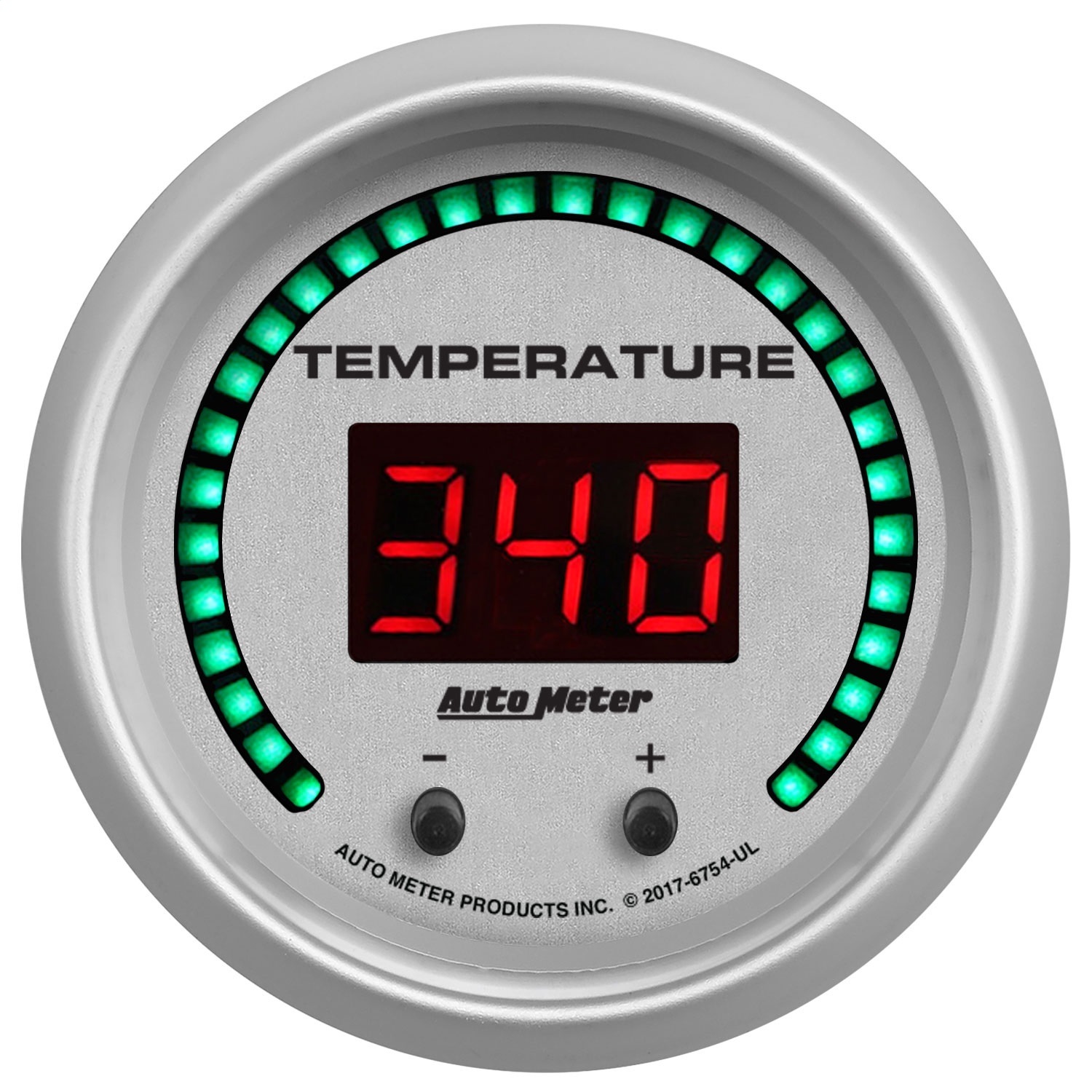 AutoMeter 6754-UL - 52.4mm Silver Switchable 60-340 Degrees F/40-170 Degrees C Ultra-Lite Elite Digital Gauge