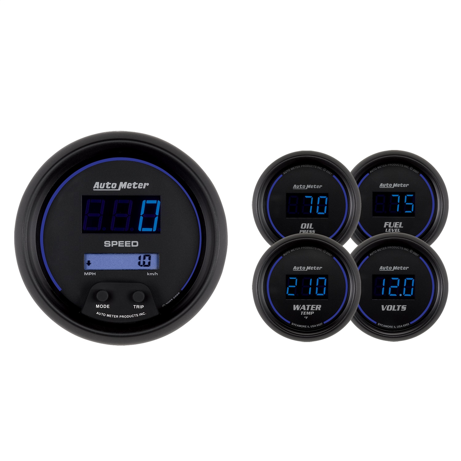 AutoMeter 6900 - Cobalt Digital 3-3/8in Programmable Electric Speedometer/ 2-1/16in Electric Oil Pressure