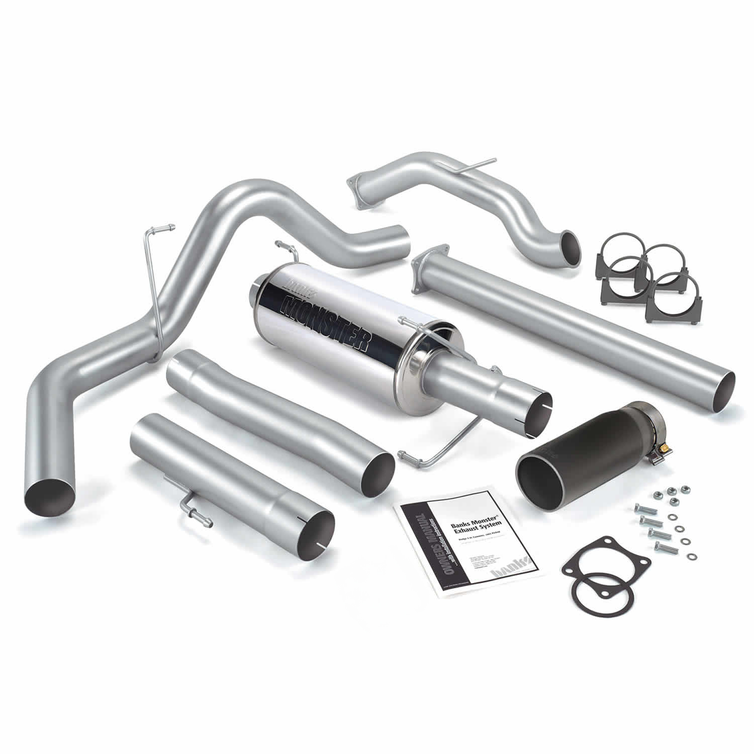 Banks Power 48643-B - **Discontinued**Monster Exhaust System Single Exit Black Round Tip 03-04 Dodge 5.9L CCLB No Catalytic Converter Banks Power 48643-B - **Discontinued**Monster Exhaust System Single Exit Black Round Tip 03-04 Dodge 5.9L CCLB No Catalytic Converter
