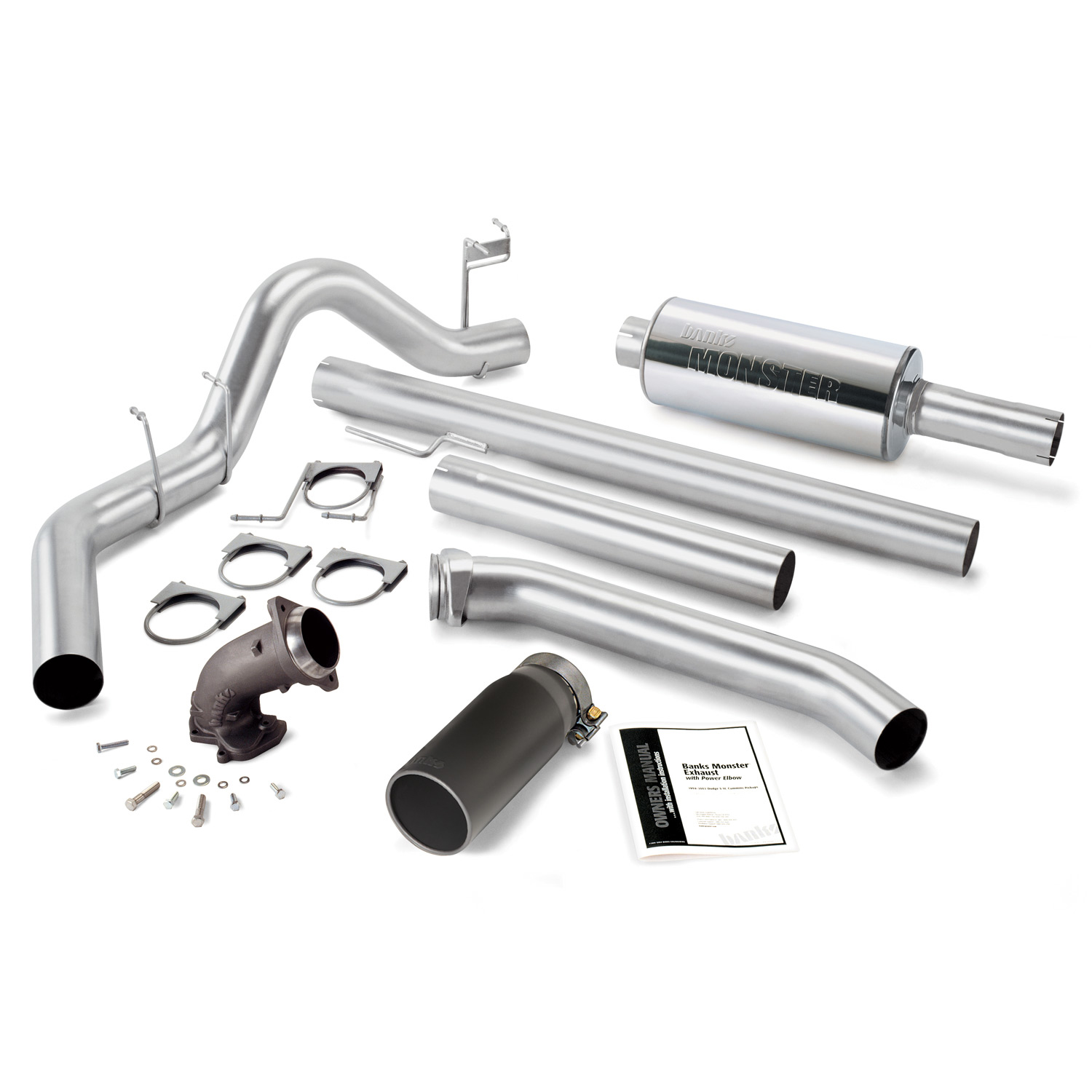 Banks Power 48638-B - Monster Exhaust System W/Power Elbow Single Exit Black Round Tip 98-02 Dodge 5.9L Extended Cab Banks Power 48638-B - Monster Exhaust System W/Power Elbow Single Exit Black Round Tip 98-02 Dodge 5.9L Extended Cab