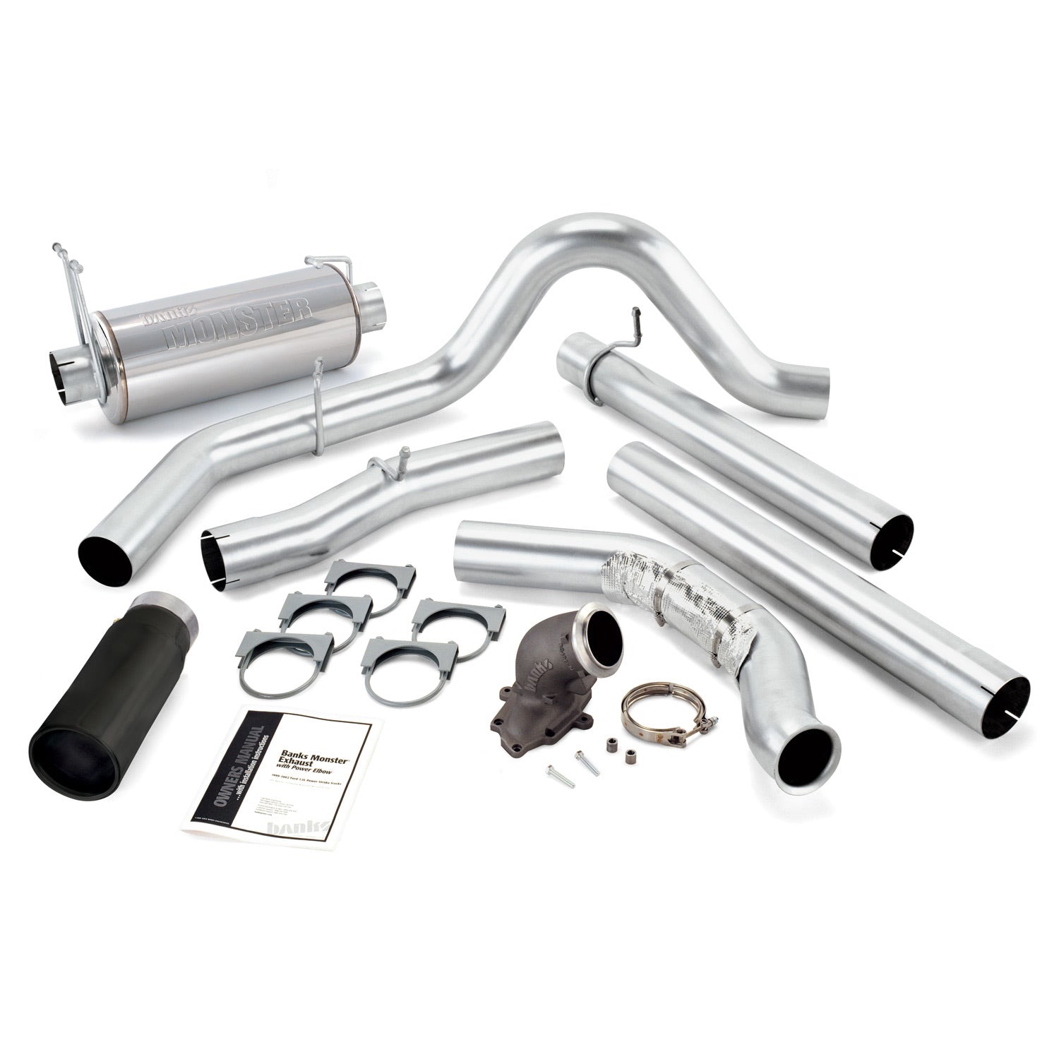 Banks Power 48658-B - Monster Exhaust System W/Power Elbow Single Exit Black Round Tip 99 Ford 7.3L W/Catalytic Converter Banks Power 48658-B - Monster Exhaust System W/Power Elbow Single Exit Black Round Tip 99 Ford 7.3L W/Catalytic Converter