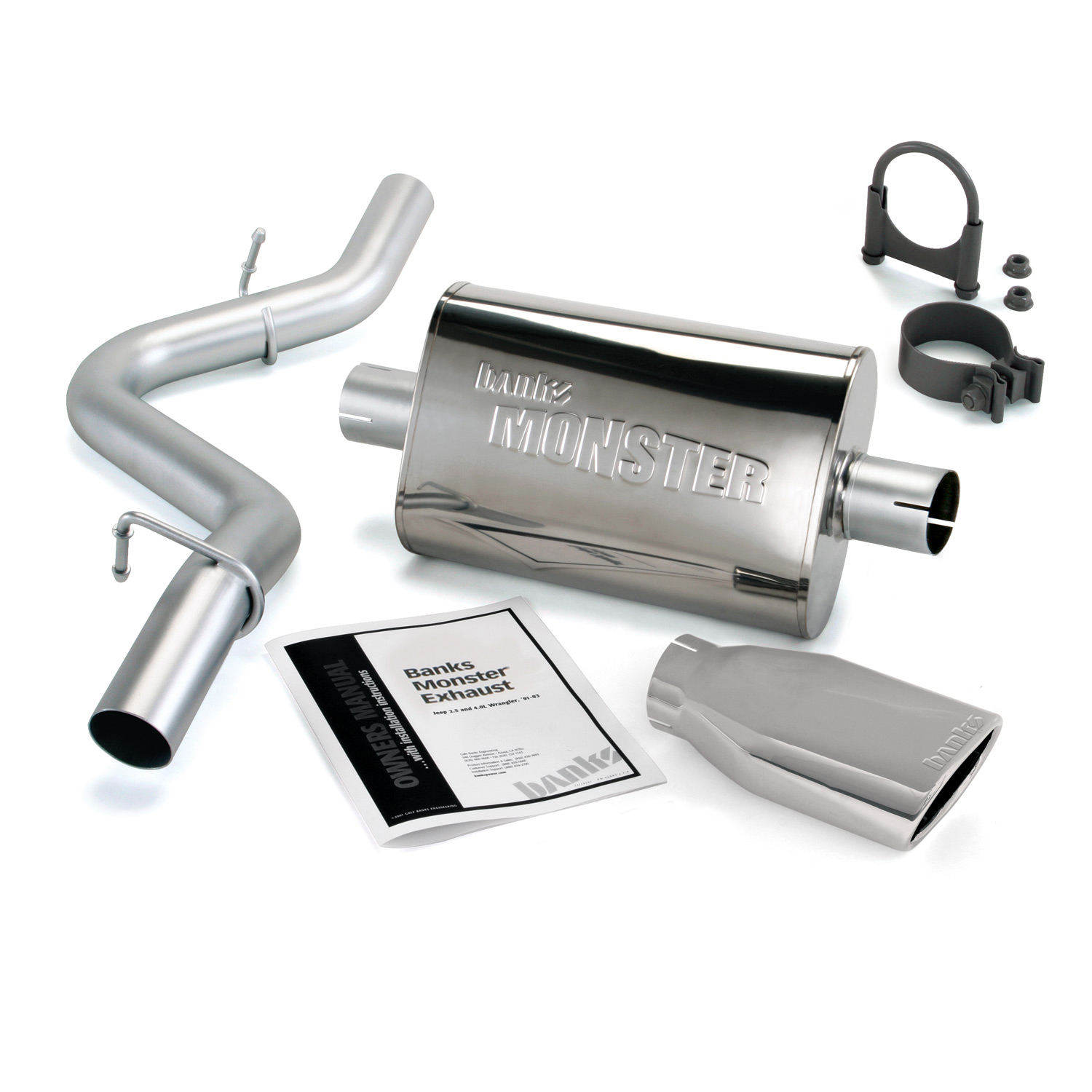 Banks Power 51312 - Monster Exhaust System Single Exit Chrome Ob Round Tip 97-99 Jeep 2.5/4.0L Wrangler TJ