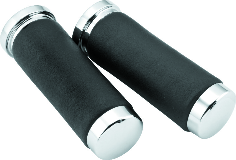 Bikers Choice 482549 - Chrome & Leather 1 Inch Grips Universal Pr