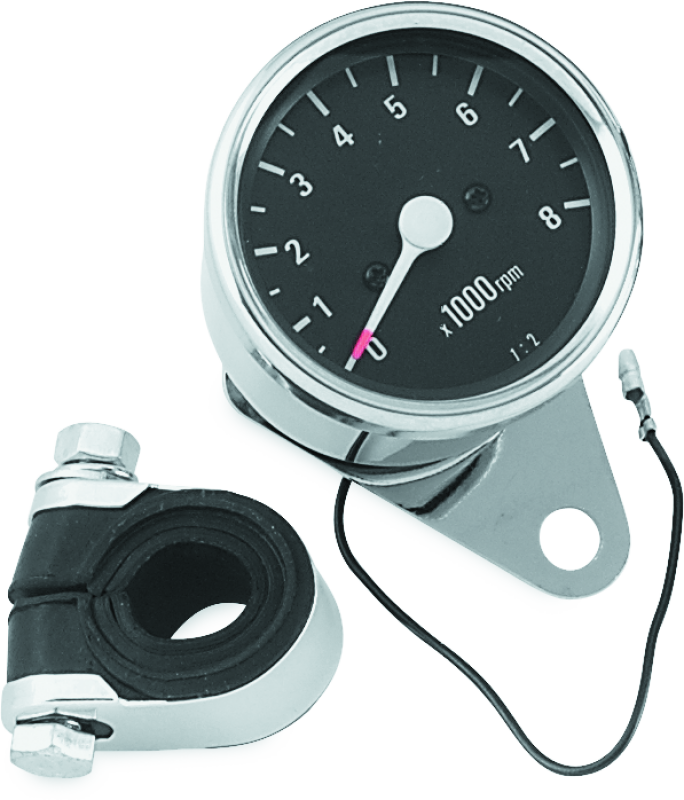 Bikers Choice 493316 - Big Twin & XL Mechanical Custom Mini Tachometer Black Face 8000 Rpm 2 1/2 Inch