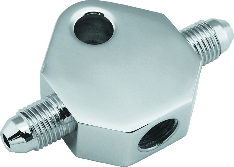 Bikers Choice 498410 - Chrome Brake Tee 1/8 NPT Center Hole Male AN-3 Side Holes