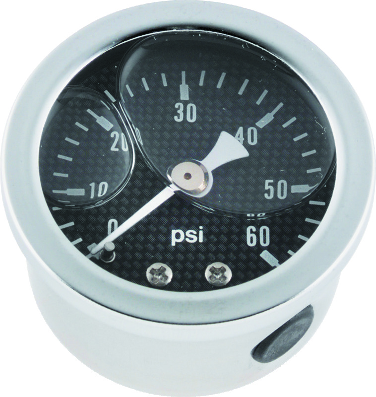 Bikers Choice 496455 - 0-60 PSI Oil Pressure Gauge Carbon Face Stainless Bezel Liquid Filled Universal Custom
