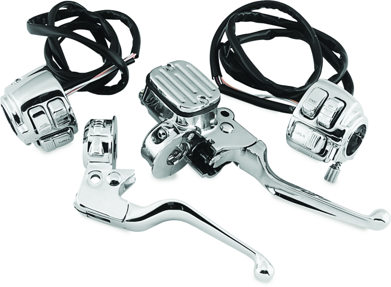 Bikers Choice 601718 - 96-05 Big Twin 9/16in Bore Chrome Handlebar Control Kit With Chrome Switches