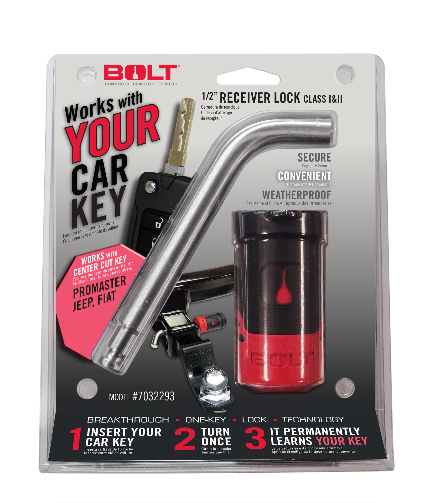 Bolt 7032293 - 1/2 In. Receiver Lock Jeep Center Cut