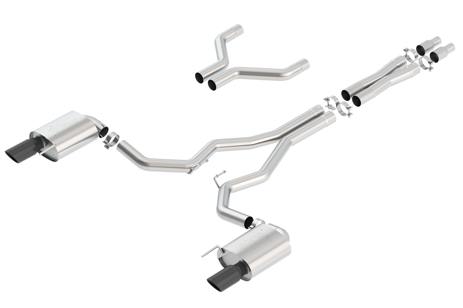 Borla 140630BC - Atak Cat-Back 15-17 Ford Mustang GT 5.0L V8 MT/AT 3in pipe 4in Black Chrome Tips