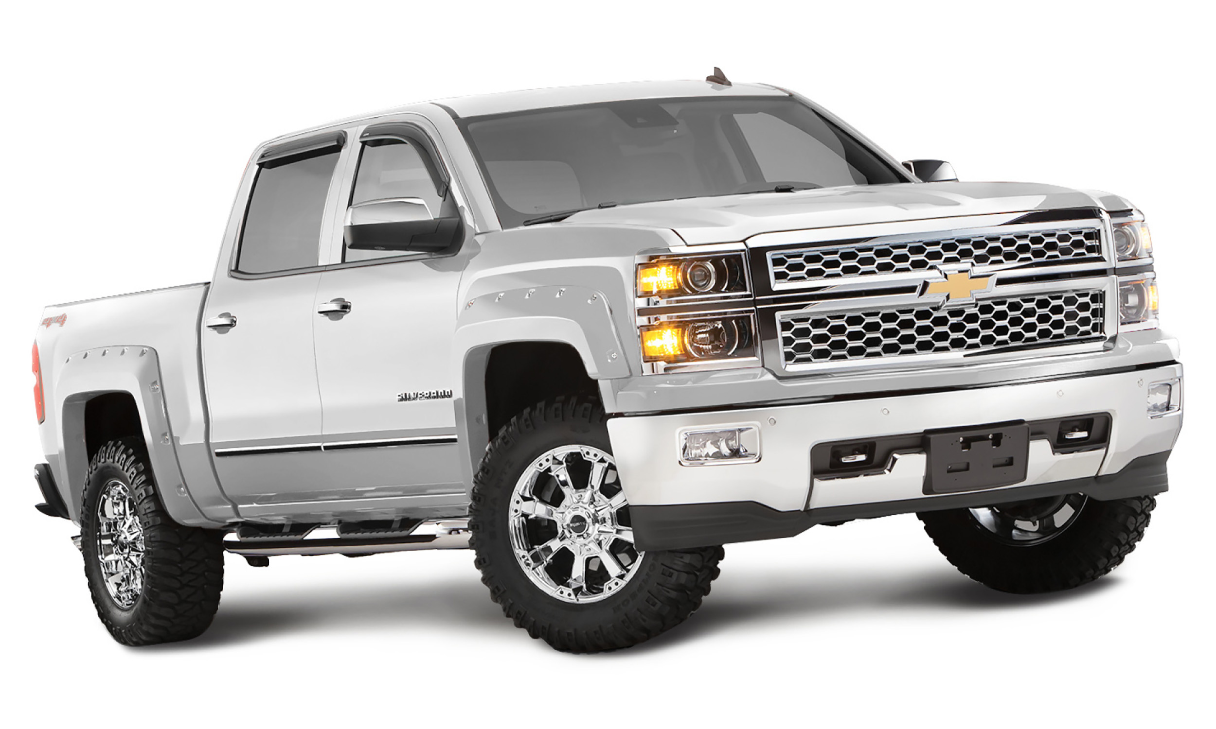 Bushwacker 40957-14 - Pocket/Rivet Style Color Matched Summit White 4-Piece Fender Flare Set for 2016-2018 Chevrolet Silverado 1500, 2017-2019 Chevrolet Silverado 2500 HD/3500 HD; Fits 78.8/97.8 In. Bed Bushwacker 40957-14 - Pocket/Rivet Style Color Matched Summit White 4-Piece Fender Flare Set for 2016-2018 Chevrolet Silverado 1500, 2017-2019 Chevrolet Silverado 2500 HD/3500 HD; Fits 78.8/97.8 In. Bed