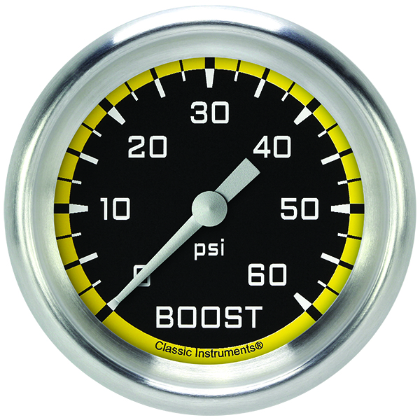 Classic Instruments AX343YAPF - Autocross Yellow 2 5/8" Boost Gauge, 60 psi