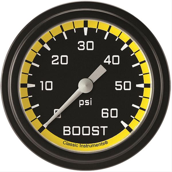 Classic Instruments AX343YBLF - Autocross Yellow 2 5/8" Boost Gauge, 60 psi