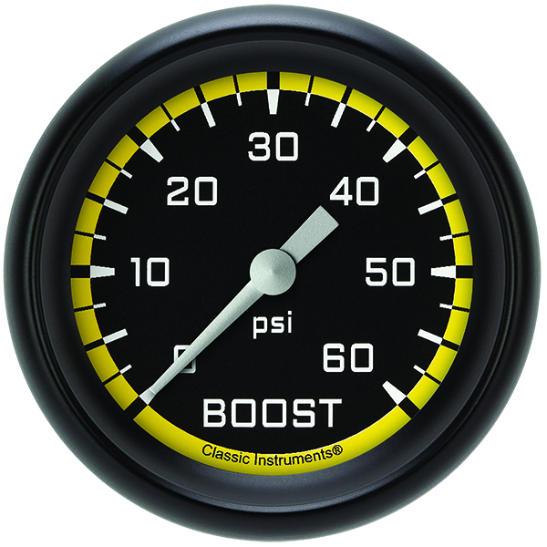 Classic Instruments AX343YBPF - Autocross Yellow 2 5/8" Boost Gauge, 60 psi