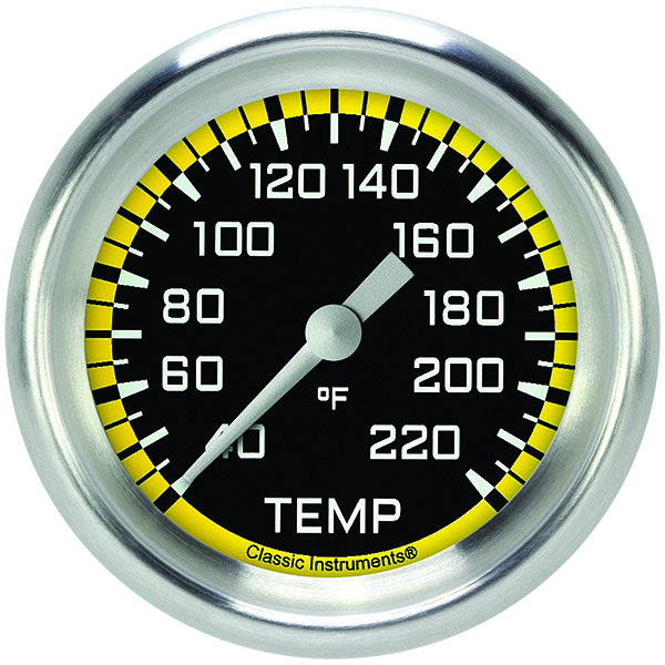 Classic Instruments AX329YAPF - Autocross Yellow 2 5/8" Stock Eliminator Temp. Gauge
