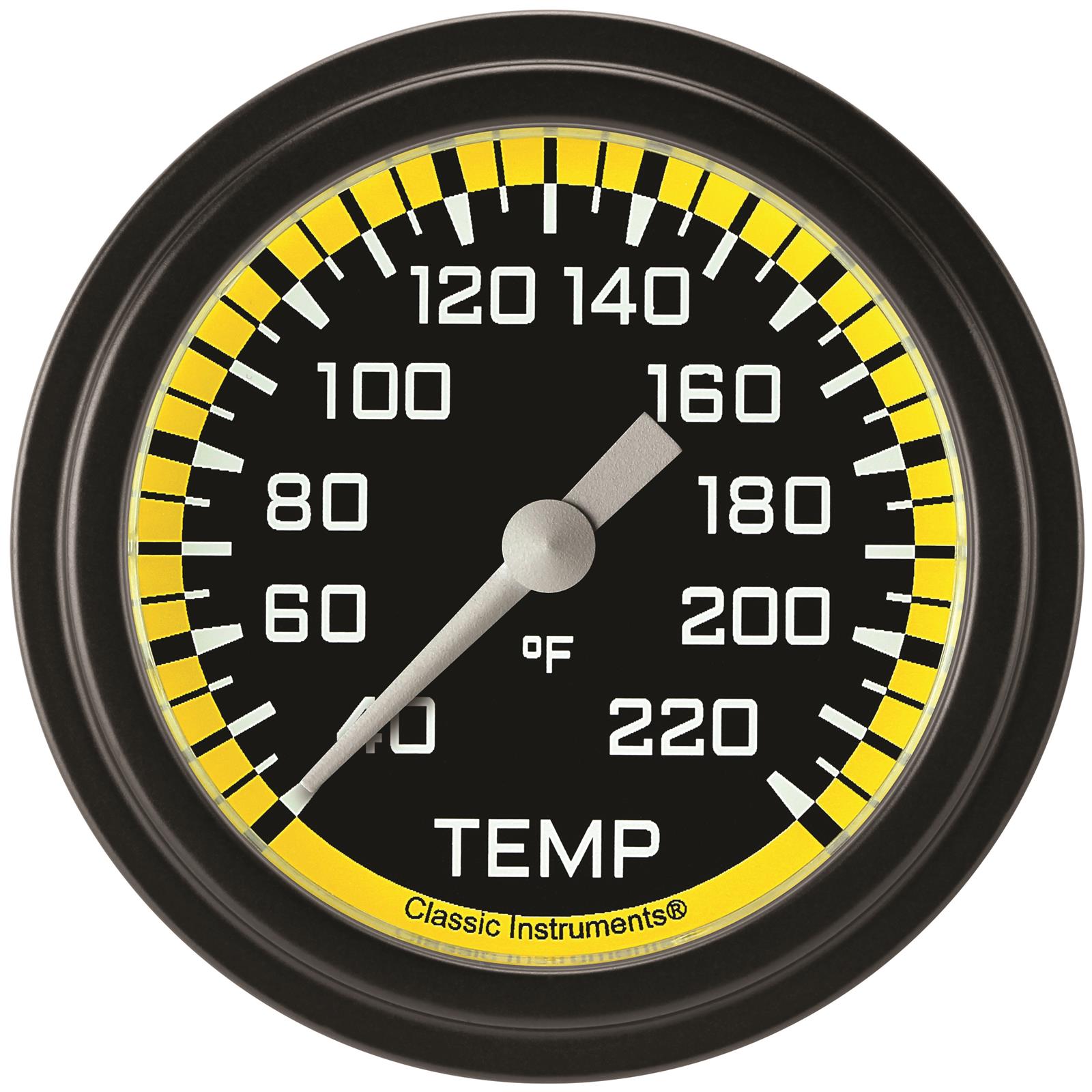 Classic Instruments AX329YBLF - Autocross Yellow 2 5/8" Stock Eliminator Temp. Gauge