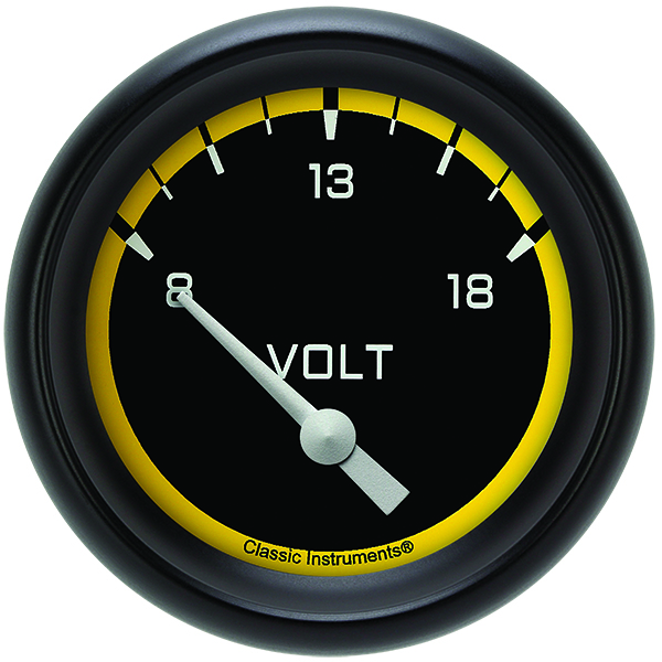 Classic Instruments AX230YBPF - Autocross Yellow 2 5/8" Volt Gauge
