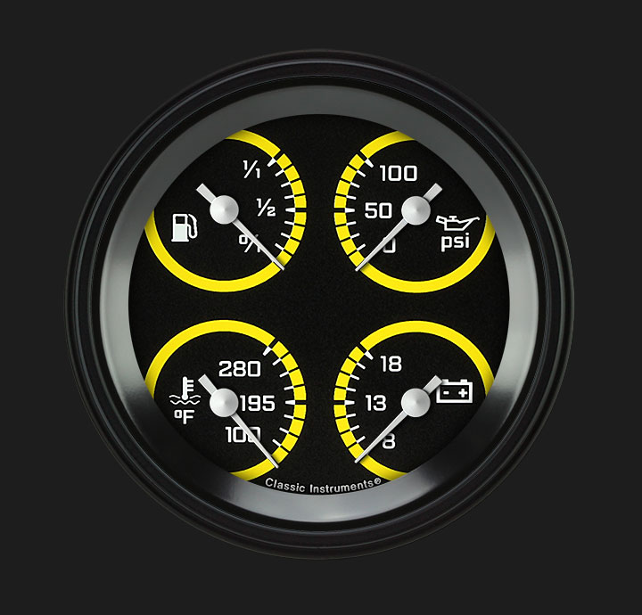 Classic Instruments AX79YBLF - AutoCross Yellow 3 3/8" Quad