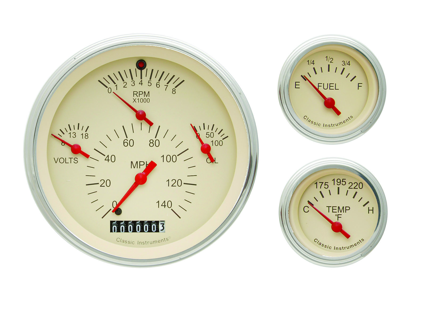 Classic Instruments CH01TSLC - 57 CHEVY 6 GAUTOGE SET TAN-GM