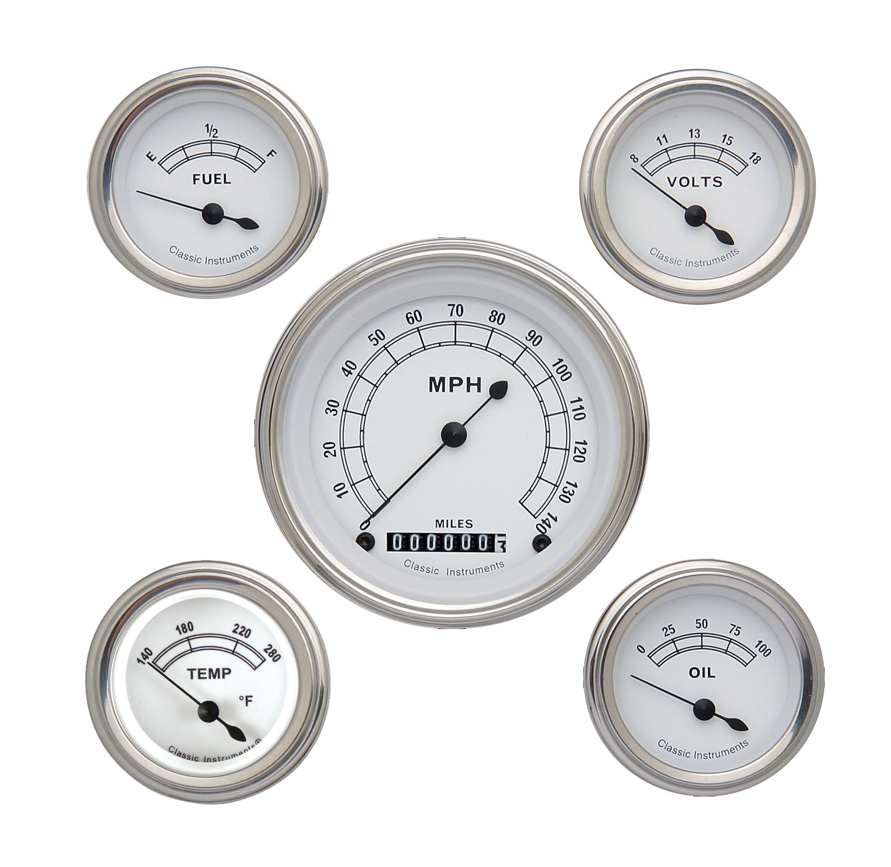 Classic Instruments CW00SLF - Classic White 5 Gauge Set Classic Instruments CW00SLF - Classic White 5 Gauge Set