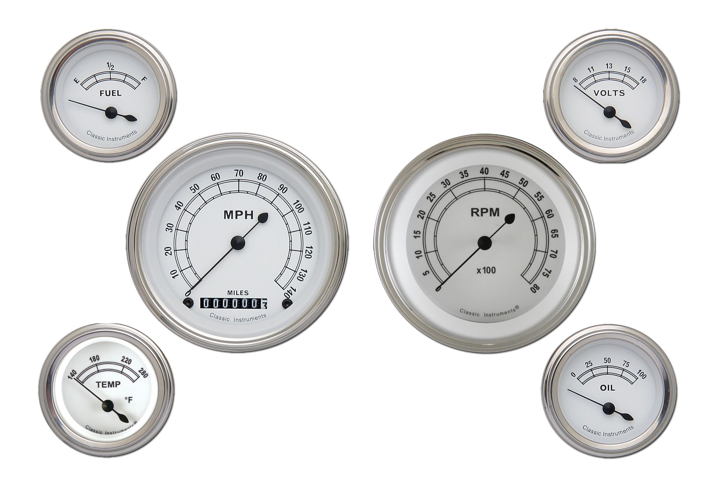 Classic Instruments CW01SLF - Classic White 6 Gauge Set