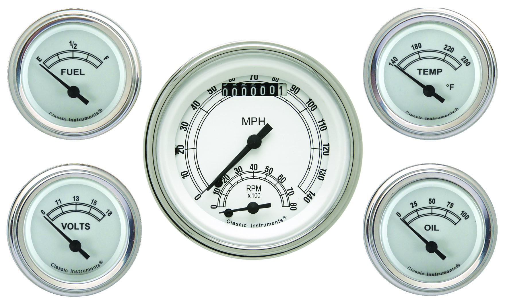 Classic Instruments CW35SLF - Classic White 5 Gauge Set Classic Instruments CW35SLF - Classic White 5 Gauge Set