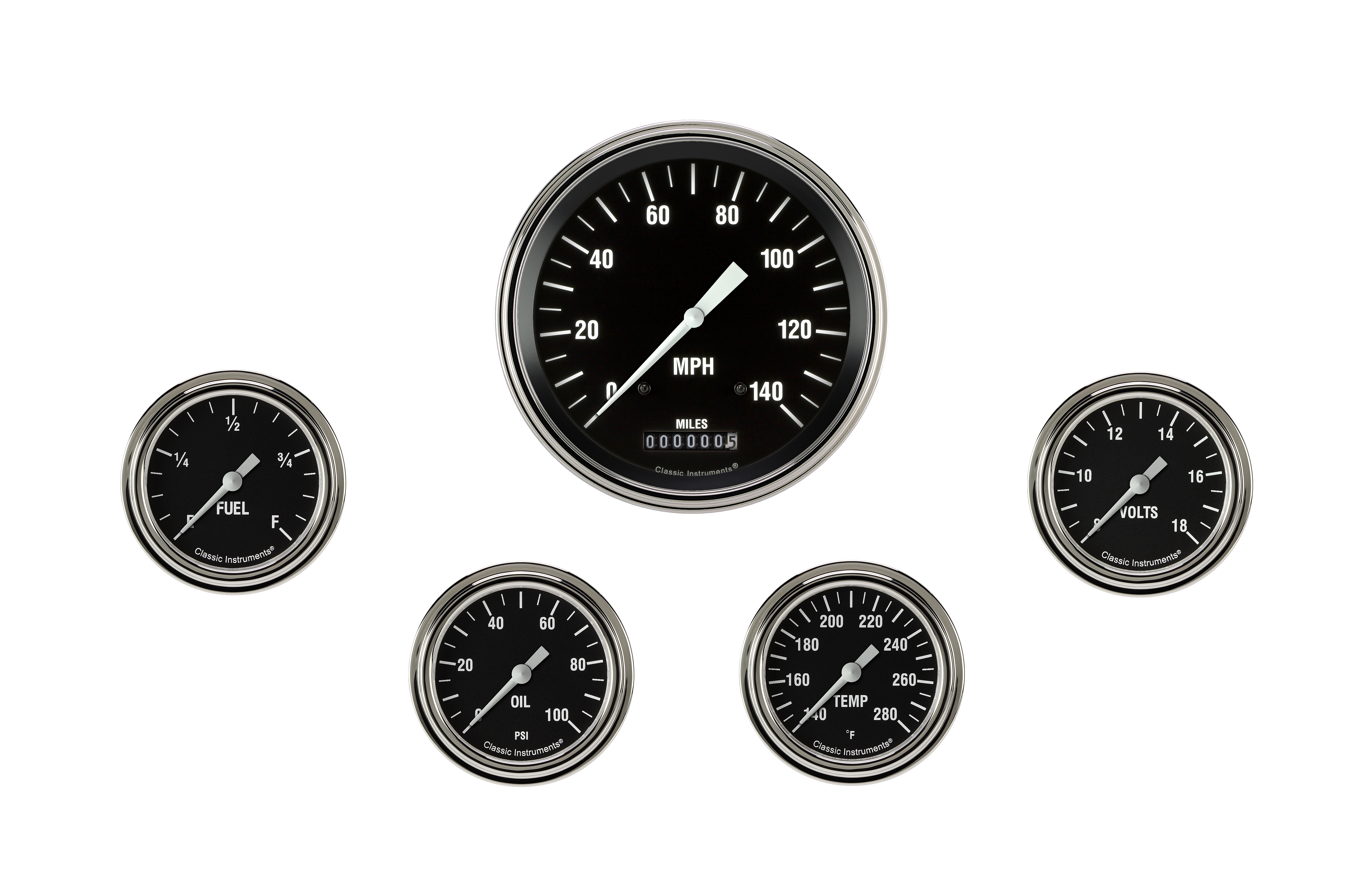 Classic Instruments HR354SLF - Hot Rod Five Gauge Set 354