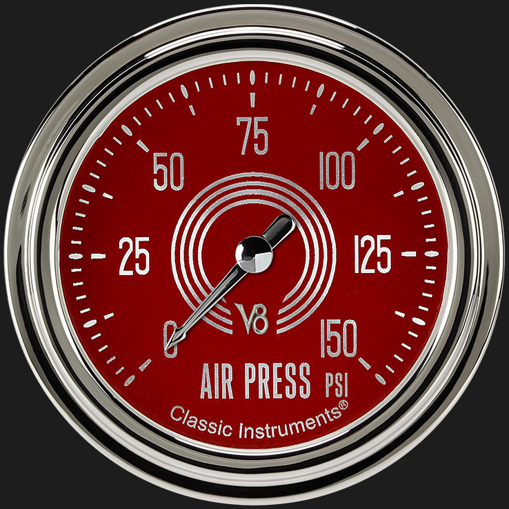 Classic Instruments V8RS318SLC - V8 Red Steelie 2 5/8" Air Pressure Gauge Classic Instruments V8RS318SLC - V8 Red Steelie 2 5/8" Air Pressure Gauge