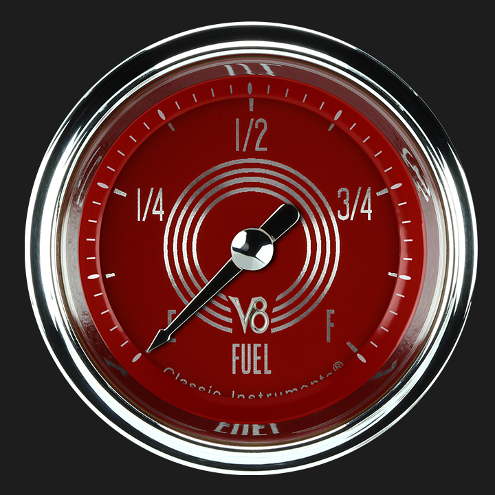 Classic Instruments V8RS109SHC - V8 Red Steelie 2 1/8" Fuel Gauge Classic Instruments V8RS109SHC - V8 Red Steelie 2 1/8" Fuel Gauge