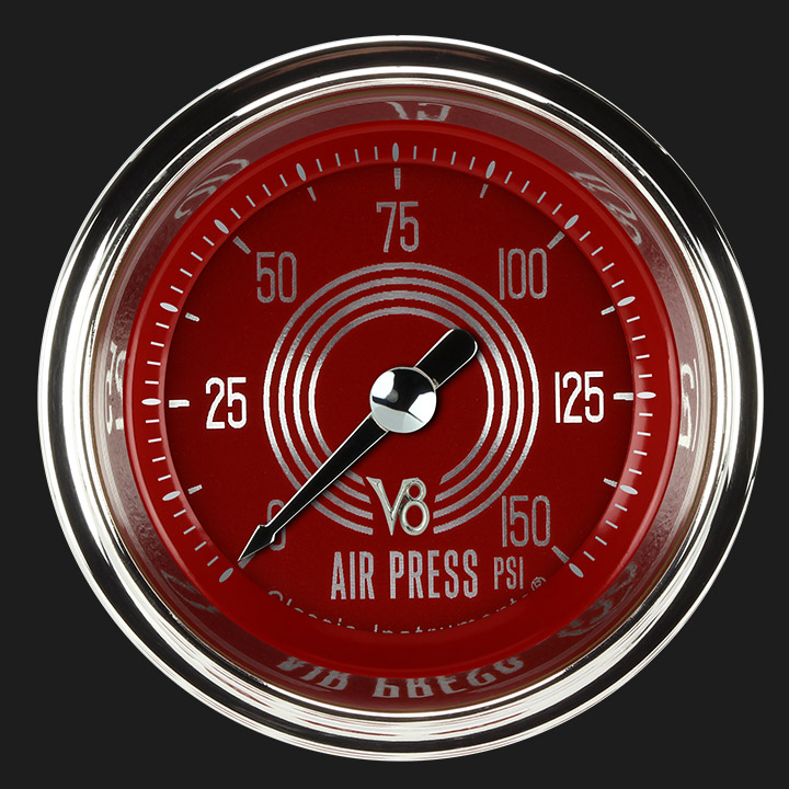 Classic Instruments V8RS118SHC - V8 Red Steelie 2 1/8" Air Pressure Gauge Classic Instruments V8RS118SHC - V8 Red Steelie 2 1/8" Air Pressure Gauge