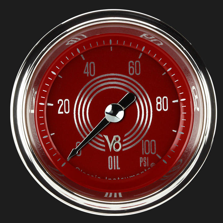 Classic Instruments V8RS181SHC - V8 Red Steelie 2 1/8" Oil Pressure Gauge Classic Instruments V8RS181SHC - V8 Red Steelie 2 1/8" Oil Pressure Gauge
