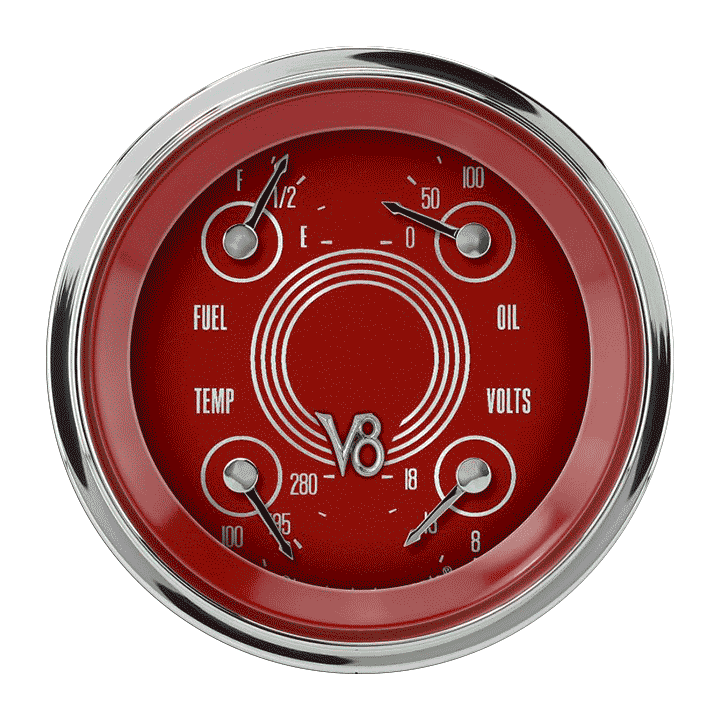 Classic Instruments V8RS77SLF - V8 RED STEELIE 3IN QUAD 0-30