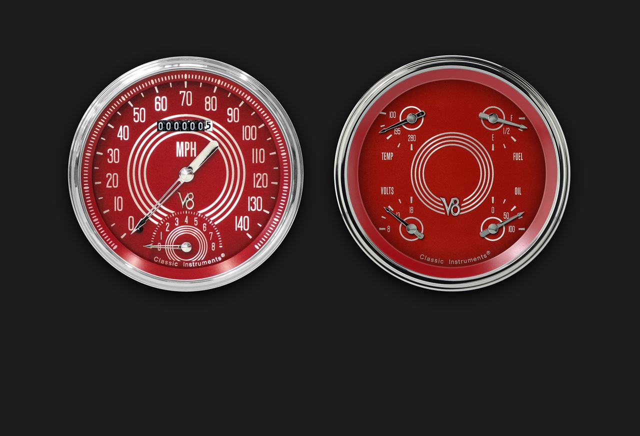 Classic Instruments V8RS62SLF - V8 RED STEELIE 5IN SPEEDTACH & QUAD-GM