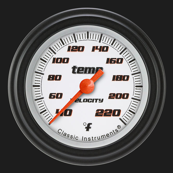 Classic Instruments VS129WBLF - Velocity White 2 1/8" Stock Eliminator Temp. Gauge